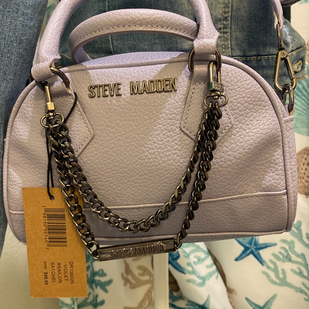 Steve Madden Crossbody Satchel AirPods Pouch and Chain Charm Violet NWT - Picture 2 of 5